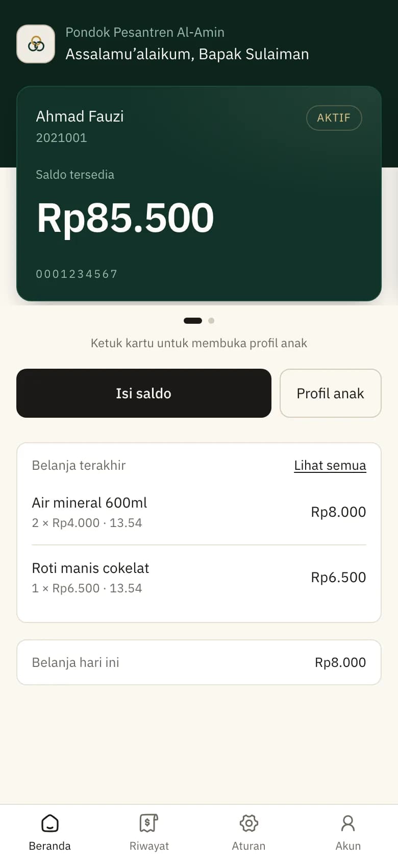 Tangkapan layar aplikasi wali